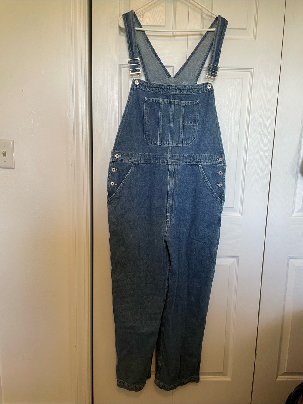GAP L Denim Overalls zipper buckles metal buttons carpenters loop